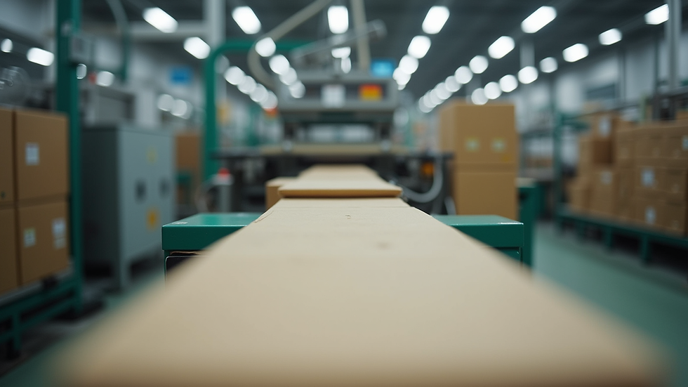 Eye-level view of corrugated carton manufacturing line with machinery