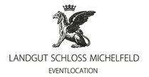 Logo des Weinguts Schloss Michelfeld mit Adleremblem und Schriftzug 'DGUT Schloss Michelfeld – Eventlocation'