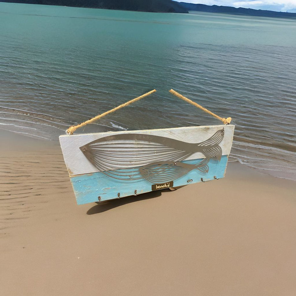 Recycled Wood Keyring Board with Whale & Calf Feature