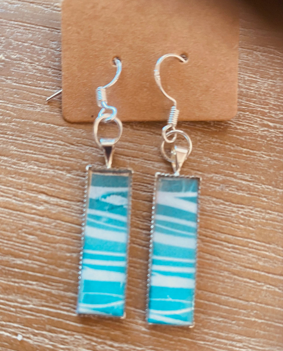 Resin Beach Inspired Earrings in Silver - Ocean Waves