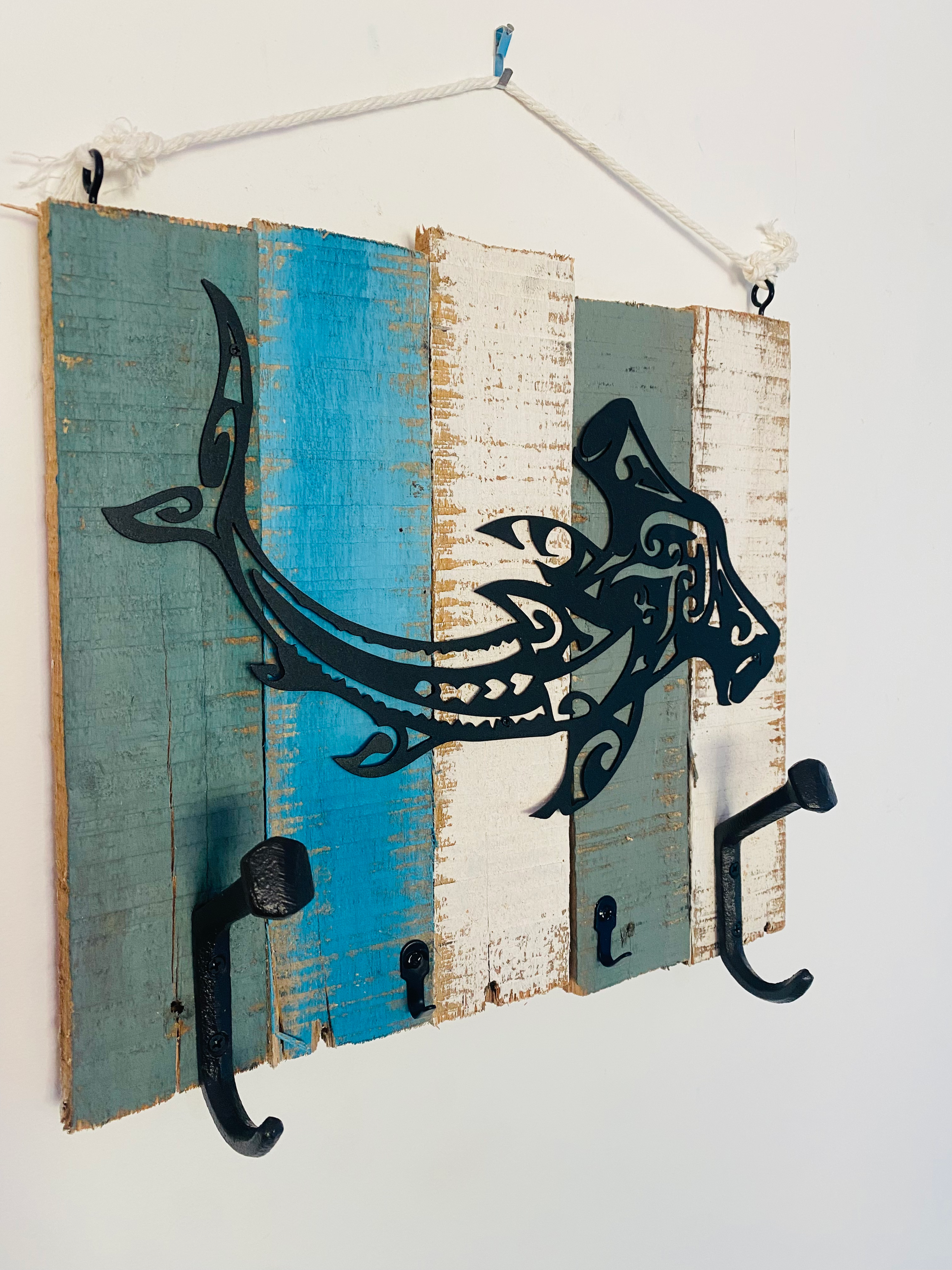 Wood Keyring Rack Board-Hammerhead shark