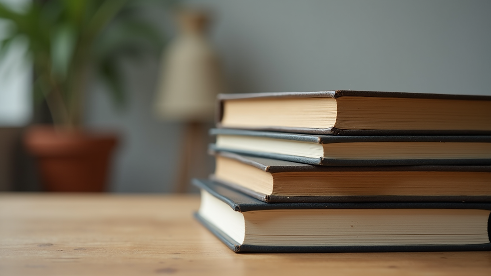 Eye-level view of a stack of books on entrepreneurship
