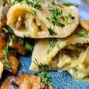 Pierogies with cabbage and mushrooms