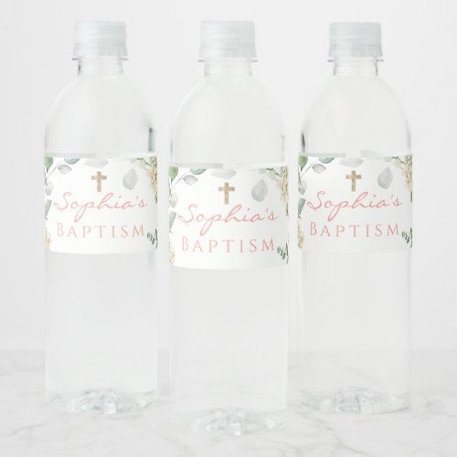 Hot Deals! Blush Pink Roses Girl Baptism Water Bottle Label