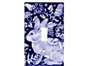 Top 10! Blue & White Rabbit Bird Floral Delft Dedham Light Switch Cover