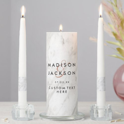 Big Deals! White Marble & Rose Gold Modern Wedding Monogram Unity Candle Set