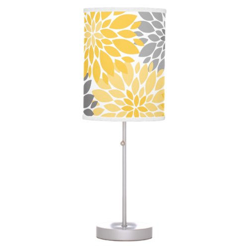 Hot Review! Yellow and Gray Chrysanthemums Floral Pattern Table Lamp