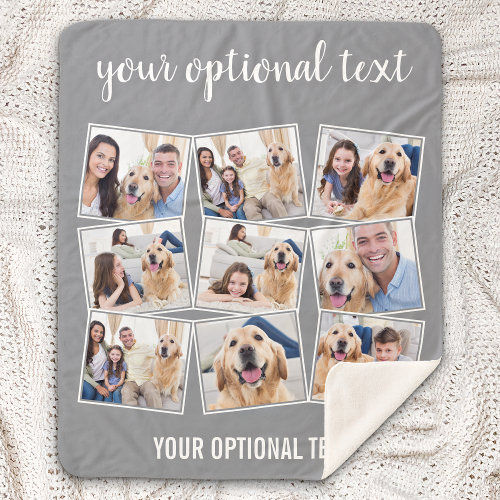 Hot Deals! Modern Gray 9 Photo Collage Sherpa Blanket