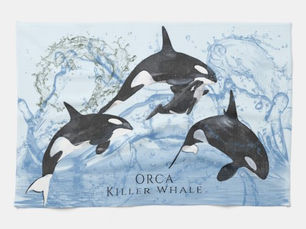 Big Deals! Incredible Black and White Watercolor Orcas Kitchen Towel