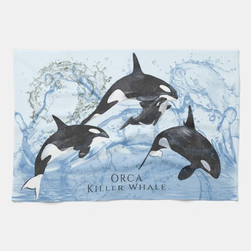 Big Deals! Incredible Black and White Watercolor Orcas Kitchen Towel