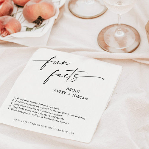 Big Deals! Fun Facts Wedding Napkins | Modern Minimalist
