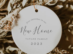 Best Deals! Minimal Silver 1st Christmas In Our New Home Photo Ceramic Ornament