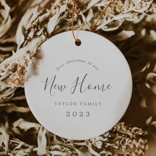 Best Deals! Minimal Silver 1st Christmas In Our New Home Photo Ceramic Ornament