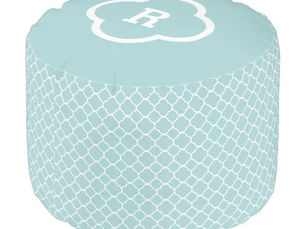 Top 5! Aqua Quatrefoil Print and Monogram Pouf Seat