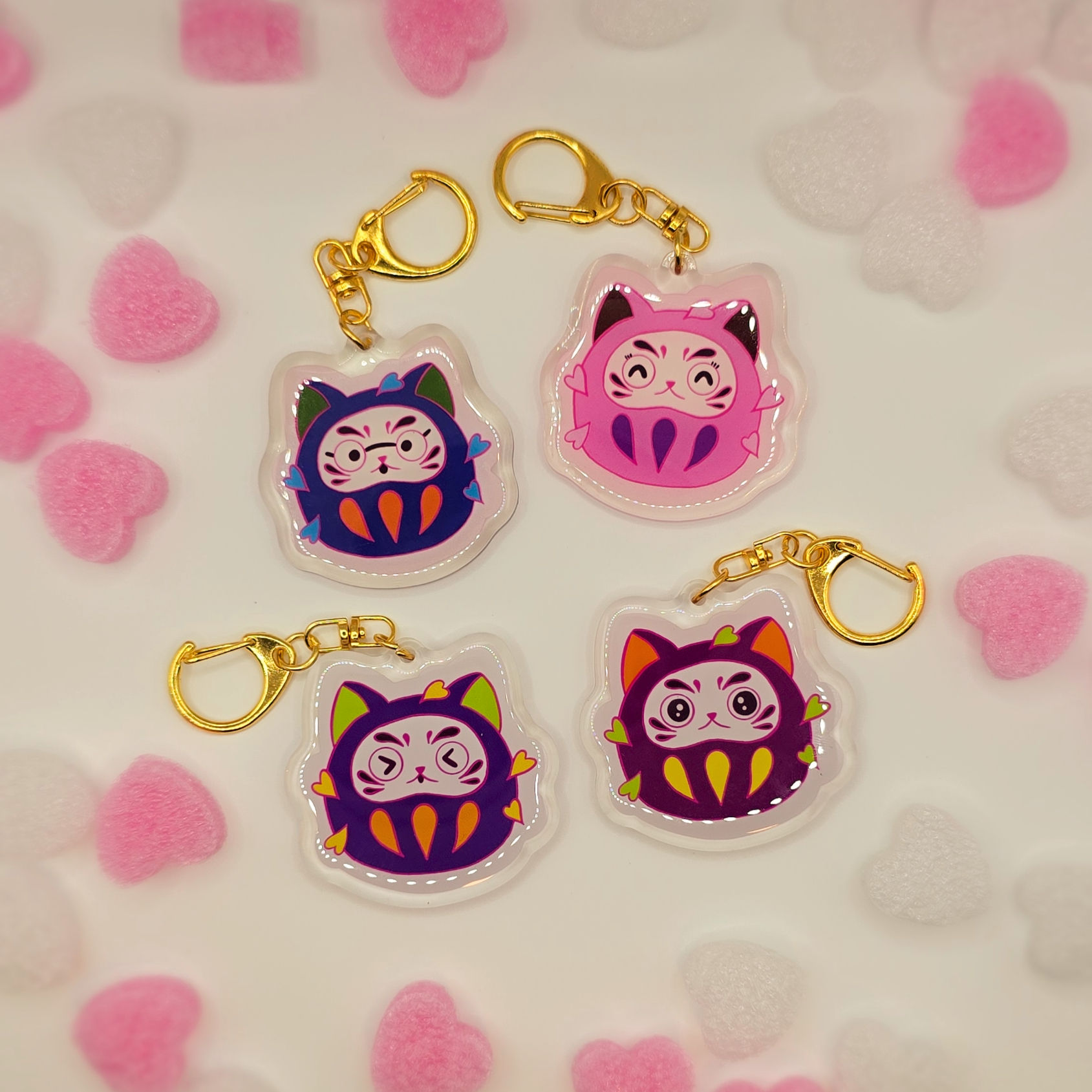 Daruma Cat Keychain