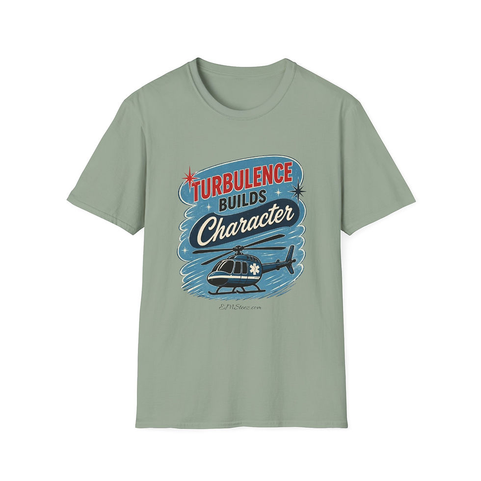 Thumbnail: T-Shirt — "Turbulence Builds Character" Helicopter Aviator Tee