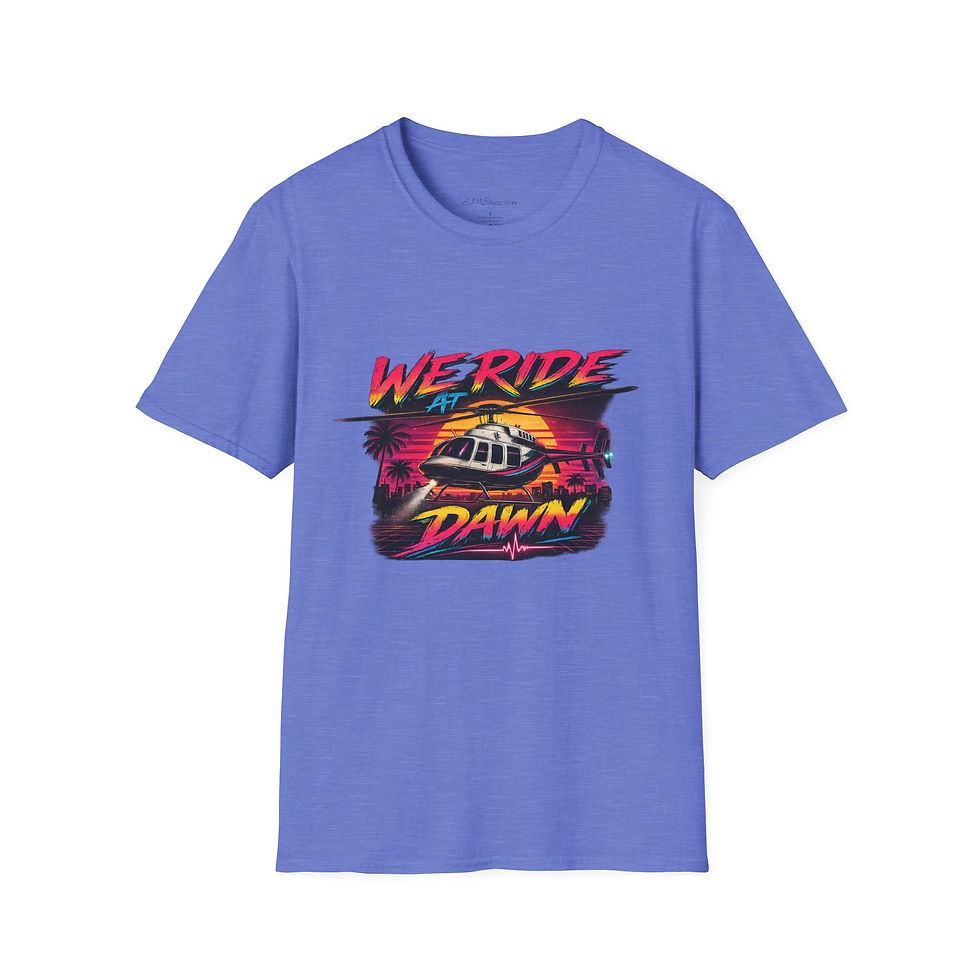 Thumbnail: We Ride at Dawn T-Shirt — Retro Helicopter Sunset Tee