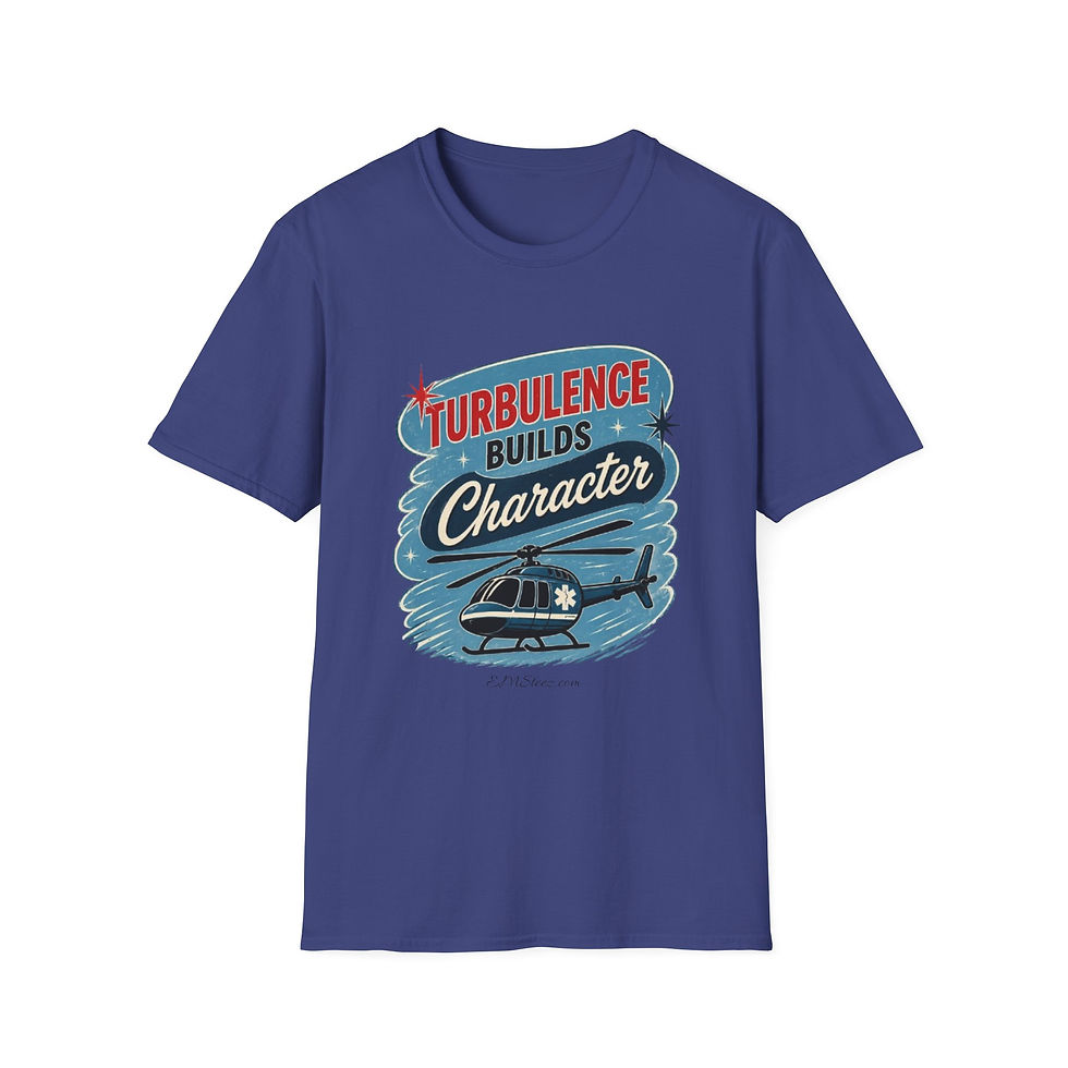 Thumbnail: T-Shirt — "Turbulence Builds Character" Helicopter Aviator Tee