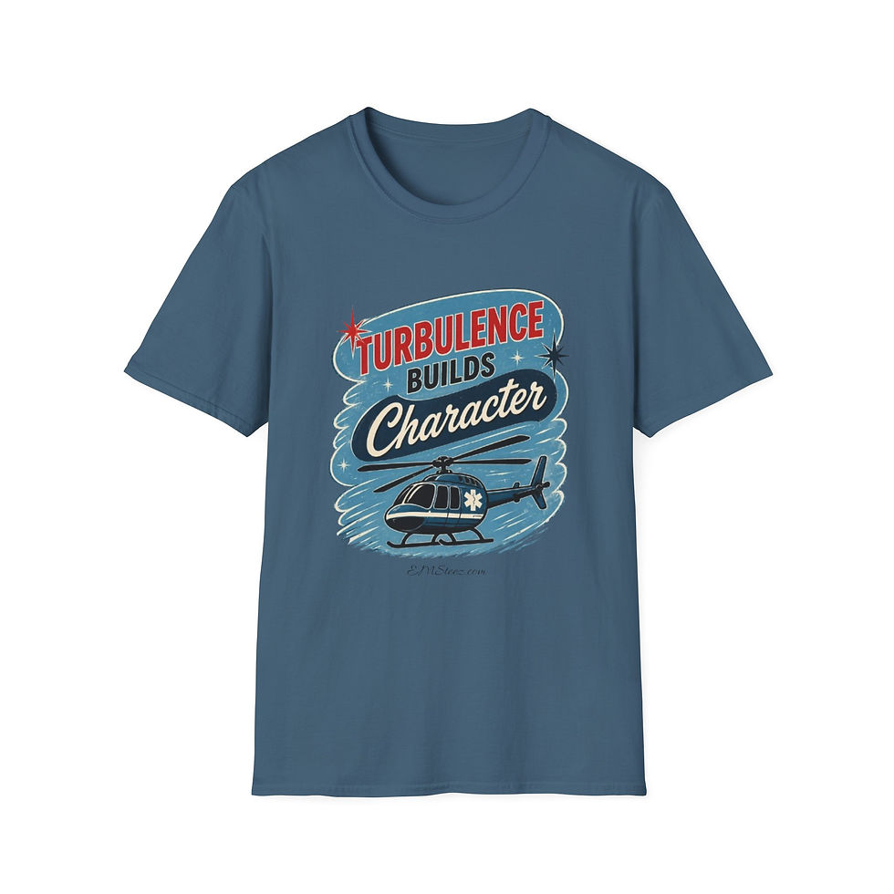 Thumbnail: T-Shirt — "Turbulence Builds Character" Helicopter Aviator Tee