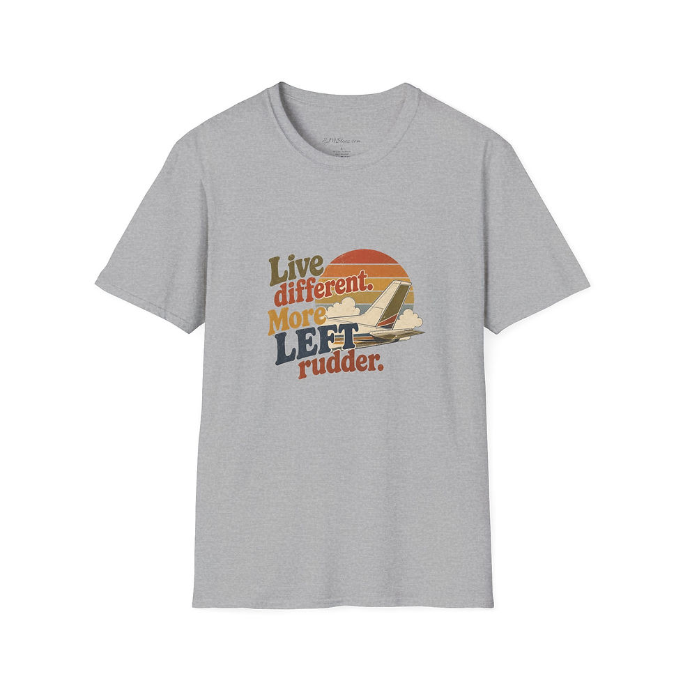 Thumbnail: Aviation Graphic Tee — "Live Different. More Left Rudder." Retro Plane T-Shirt
