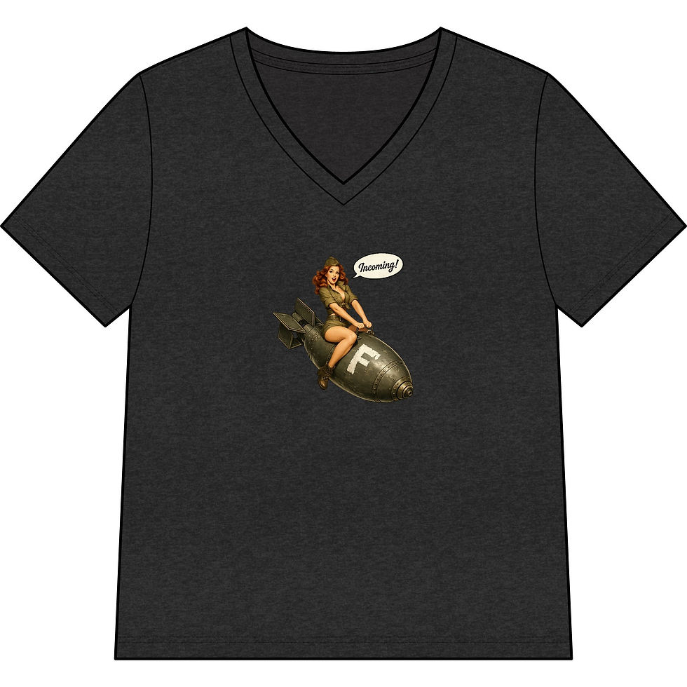 Thumbnail: Women's V neck Incoming F bomb redhead pinup