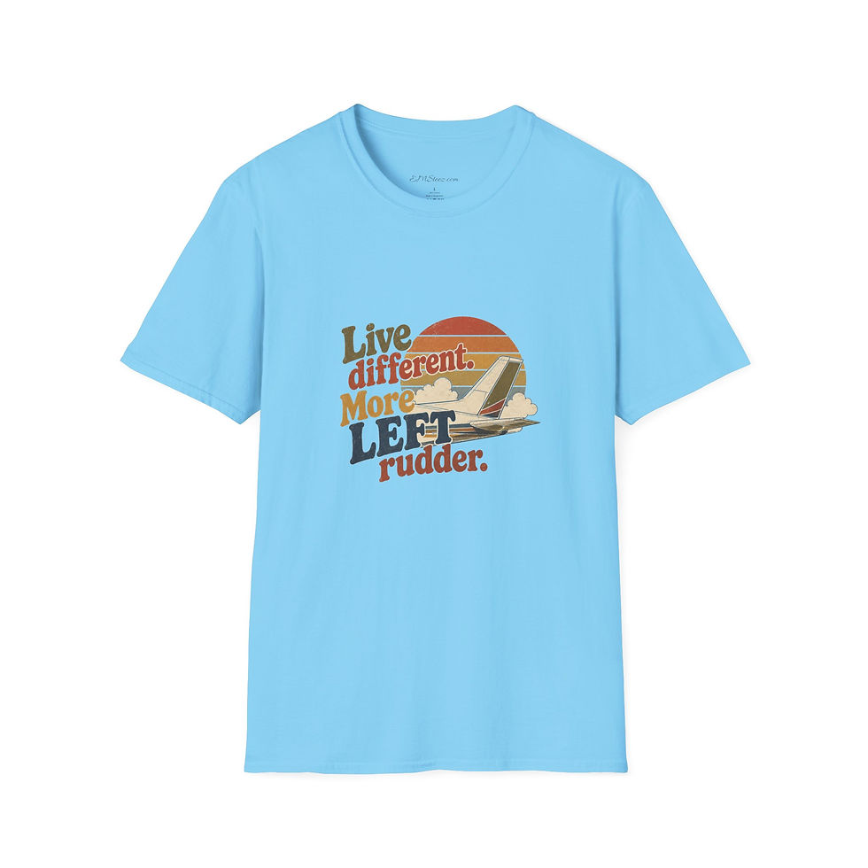 Thumbnail: Aviation Graphic Tee — "Live Different. More Left Rudder." Retro Plane T-Shirt