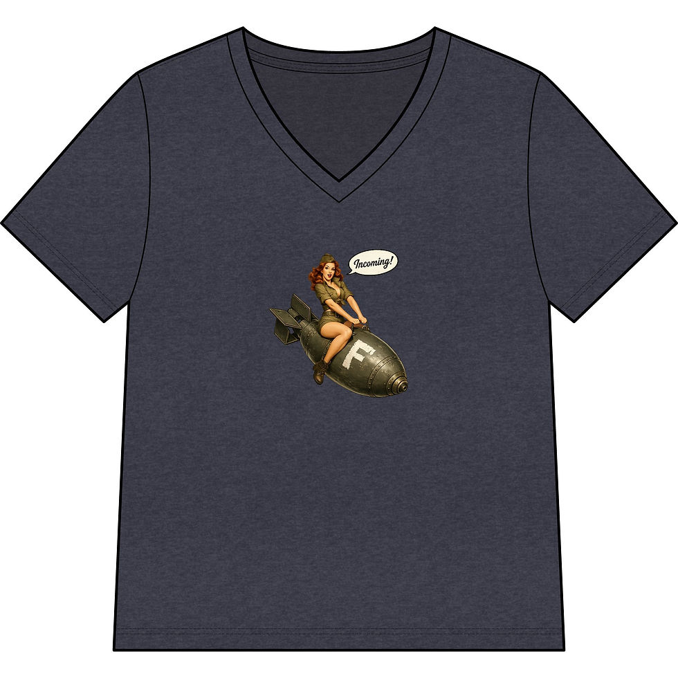 Thumbnail: Women's V neck Incoming F bomb redhead pinup
