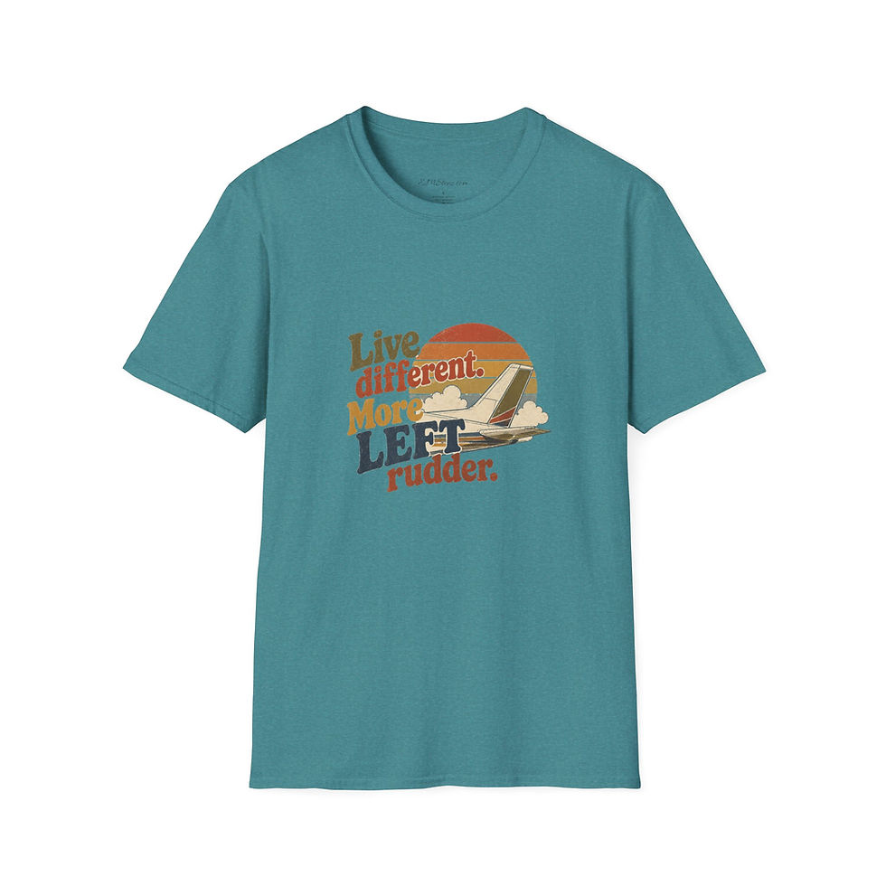 Thumbnail: Aviation Graphic Tee — "Live Different. More Left Rudder." Retro Plane T-Shirt