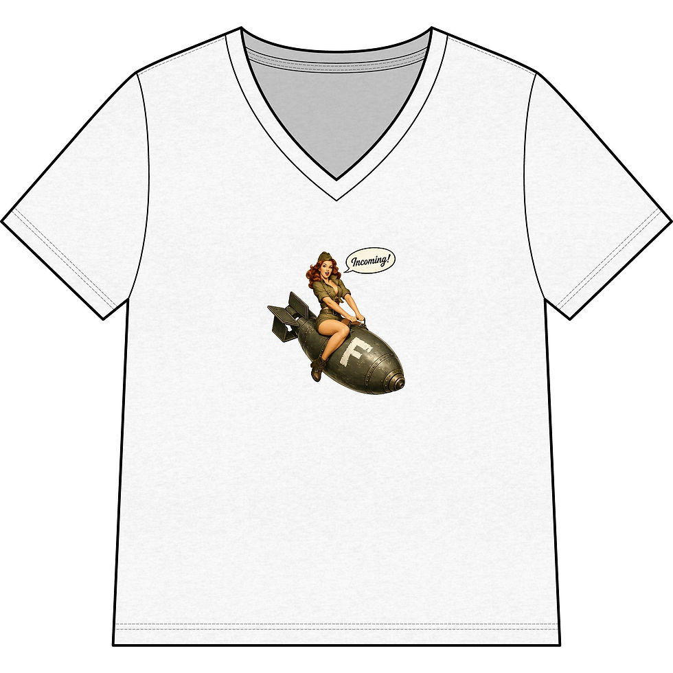 Thumbnail: Women's V neck Incoming F bomb redhead pinup
