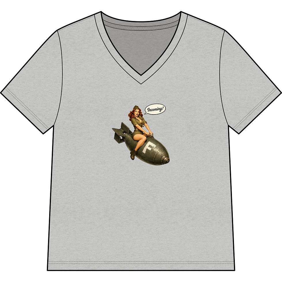Thumbnail: Women's V neck Incoming F bomb redhead pinup