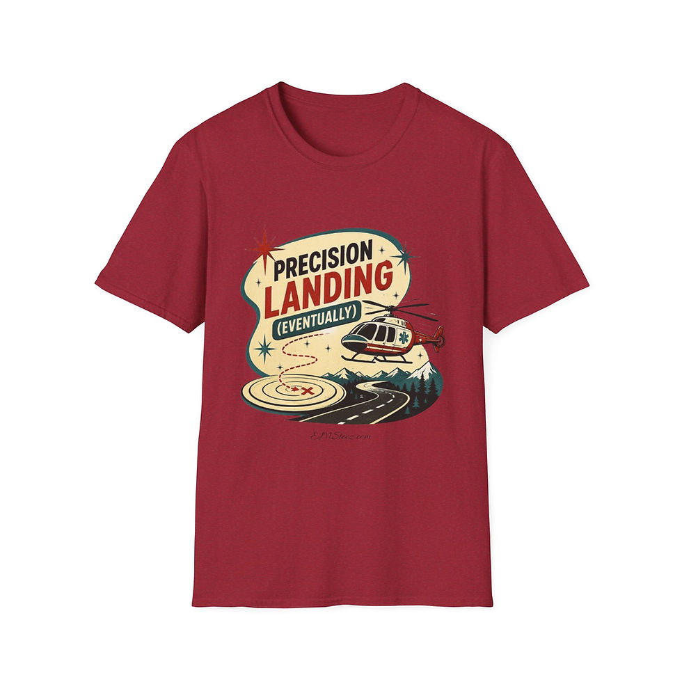 Thumbnail: Precision Landing (Eventually) T-Shirt — Retro Helicopter Pilot Tee