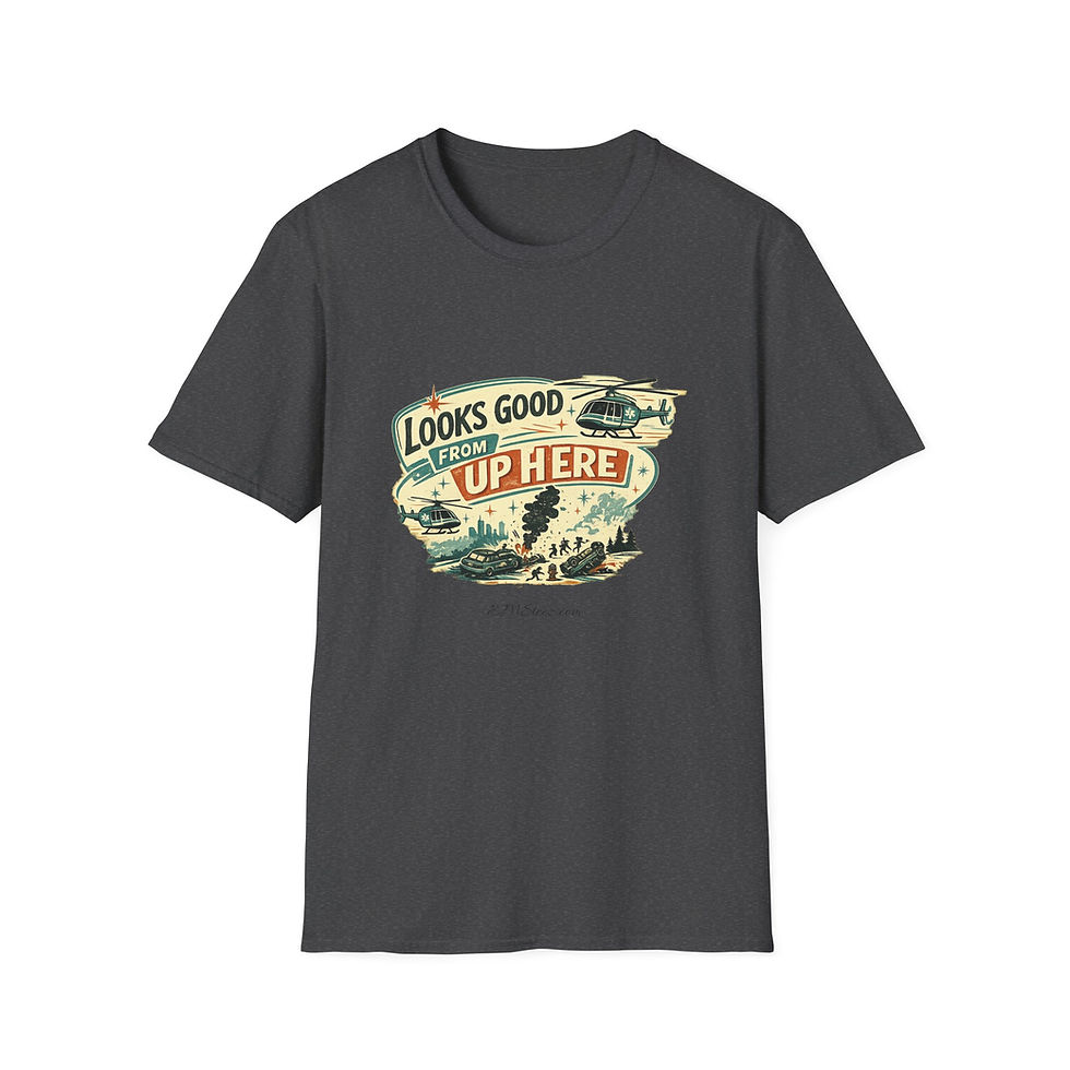 Thumbnail: Looks Good From Up Here T-Shirt — Vintage Helicopter Scenic Graphic Tee