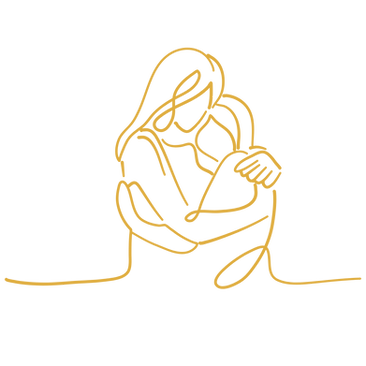 Line drawing of a mom hugging her child