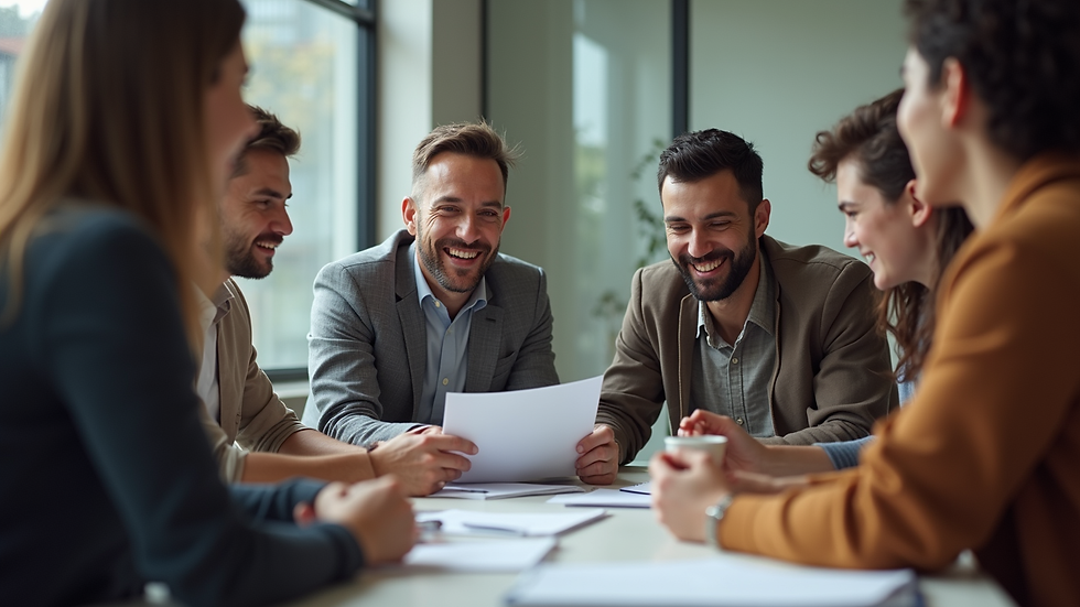 Close-up view of a team meeting with diverse members brainstorming ideas