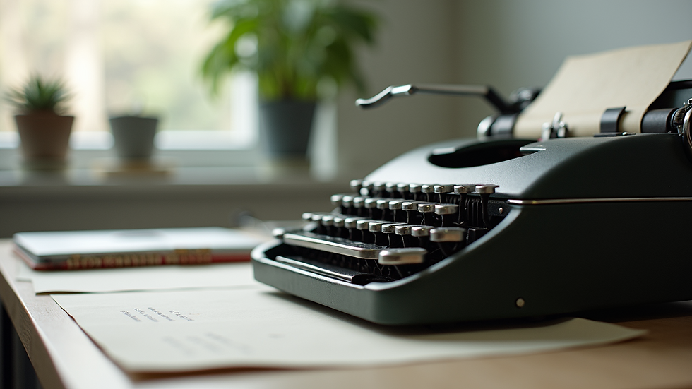 Close-up view of a vintage-style typewriter on a clean desk