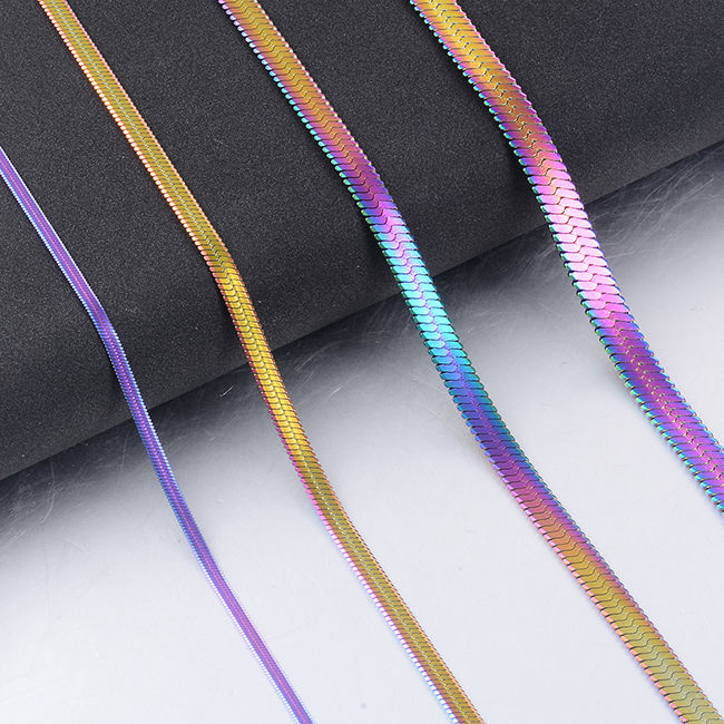 Miniatura: Width 3mm Stainless Steel Flat Necklace Gold Color Waterproof  Filmy Snake Chain