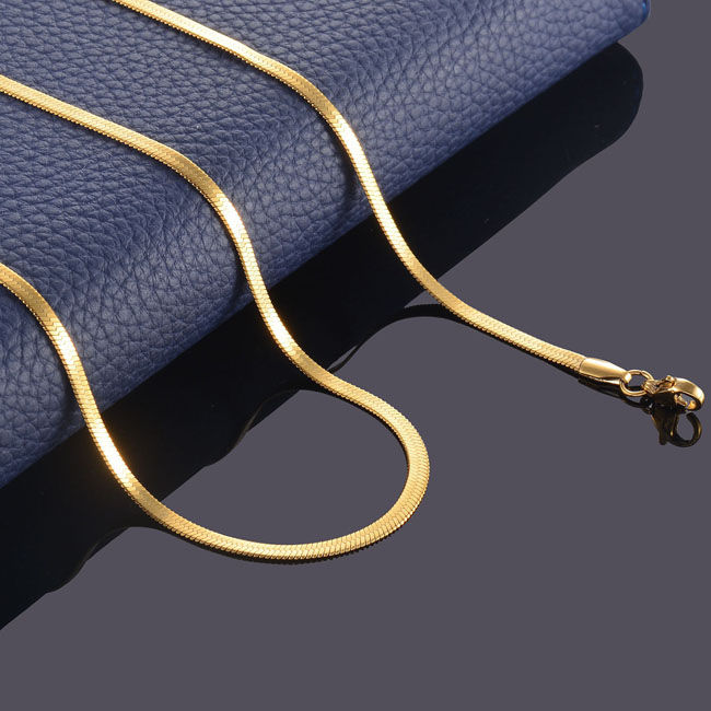 Miniatura: Width 3mm Stainless Steel Flat Necklace Gold Color Waterproof  Filmy Snake Chain