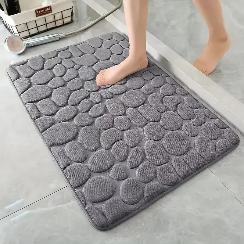 Miniatura: 3D Non Slip Bathroom Mat Cobblestone Embossed Bath Mats Absorbent Doormat Carpet