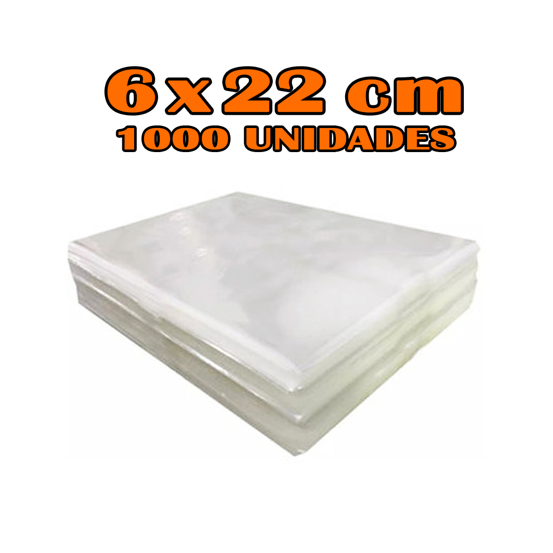 Saco Plástico Transparente 6x22 PP Brilhante Com 1.000 Unidades