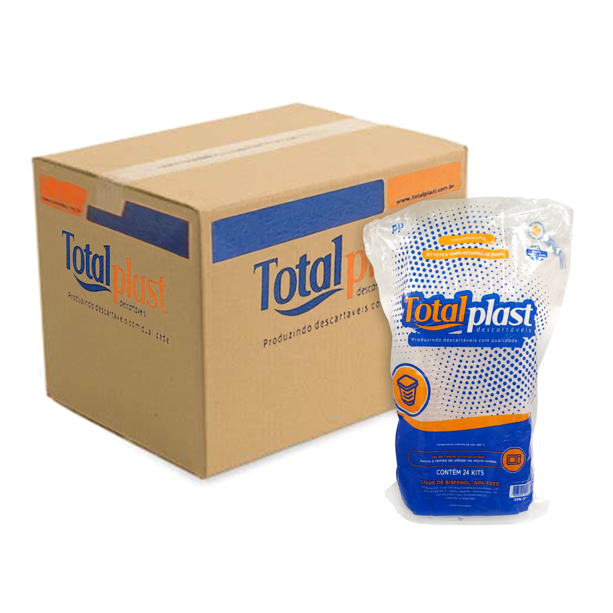 Pote Marmita Fit Retangular C Tampa 250ml Cx144un Totalplast