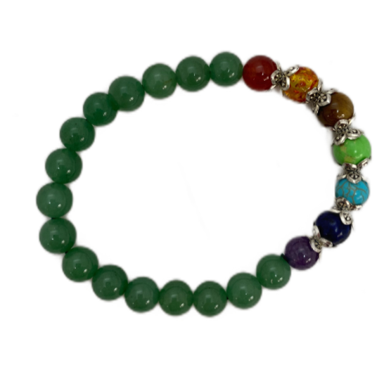 ZenN Seven Chakra With Green Onyx Stone Bracelet, 8mm