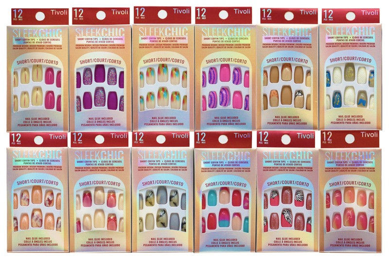 SWAG SHORT COFFIN NAIL COLLECTION W / GLUE 36 DESIGNS ASST