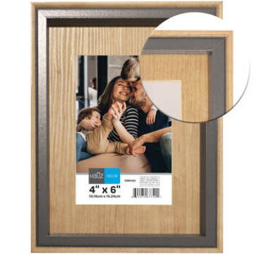Hauz | Light Wood Look Frame with Grey Border - 4" x 6"