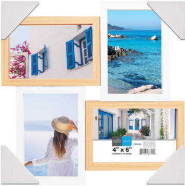 Hauz | Light Wood Look/White Collage Frame for 4 pictures 4" x 6"