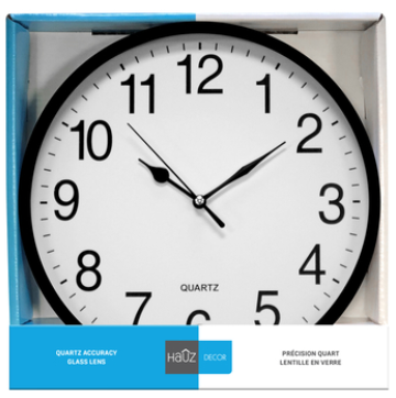 Hauz Decor | Round 10" Wall Clock - Black Frame with White Background and Black Details