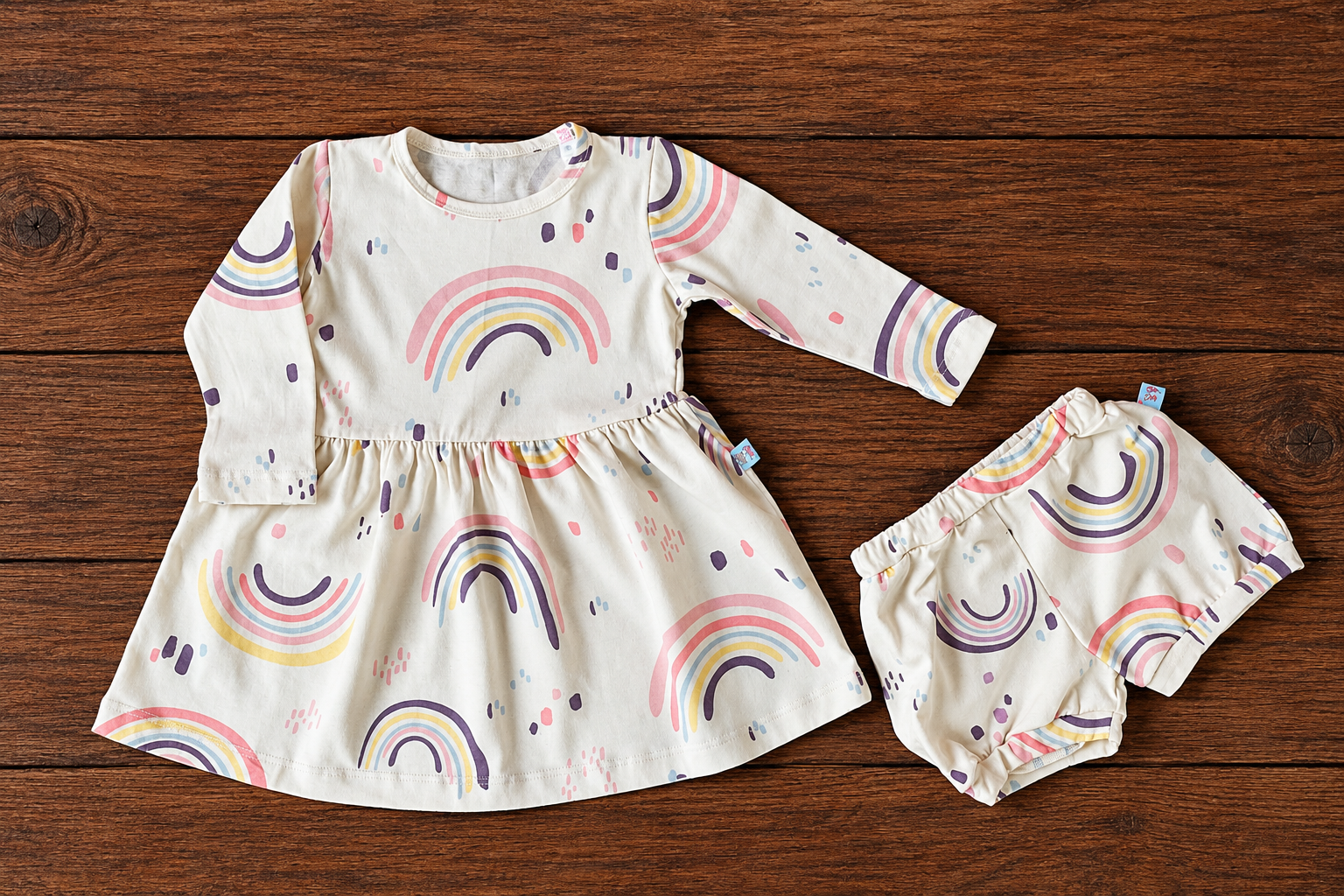 Vestido Camponesa + Short Arco-Íris 🌈