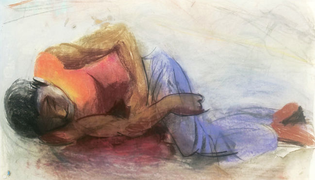 Fallen Man, Chalk and Charcoal on Paper, 20 x 24 in.