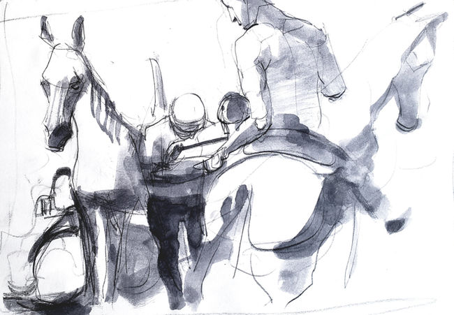 Schemers, India Ink on Paper, 9 x 12 in.