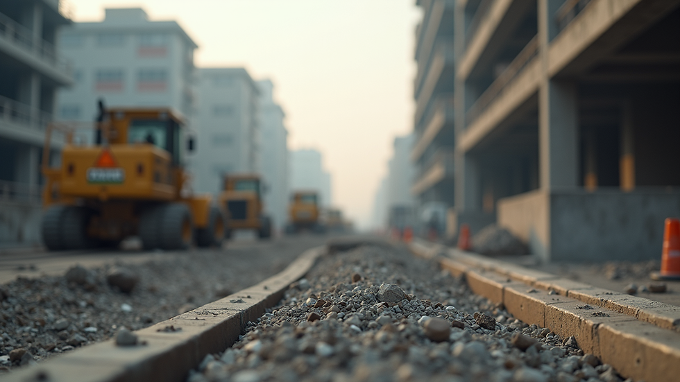 Close-up view of a busy construction site