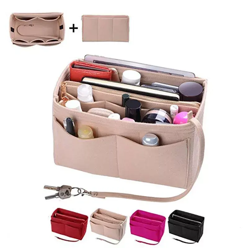 HHYUKIMI Brand Make Up Organizer Felt Insert Bag for Handbag Travel Inner Purse